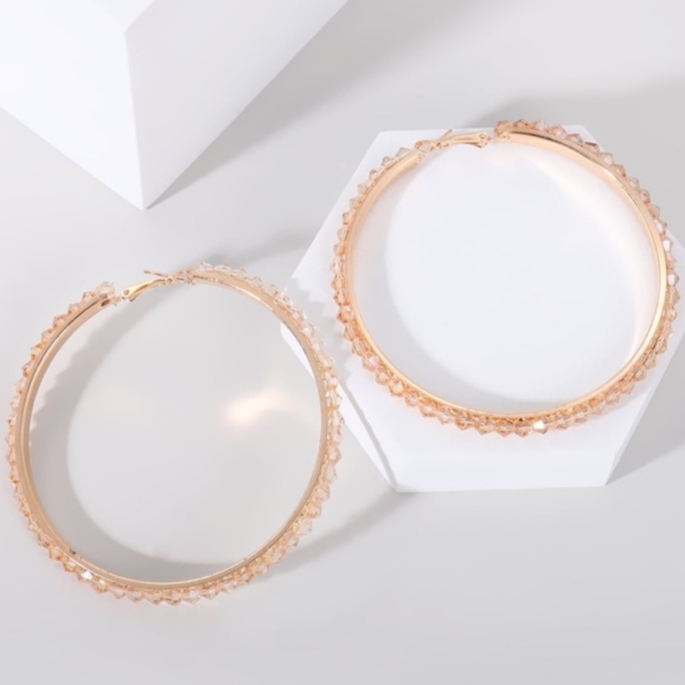 Boho Hoop Crystal Gold Gemstone Earrings